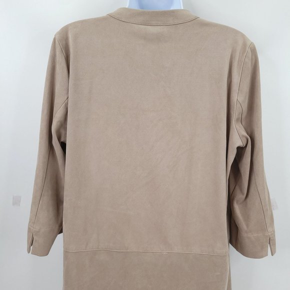Conrad C Collection Womens Tunic Top Faux Suede Size 10 Taupe Pockets V-Neck - Picture 6 of 12